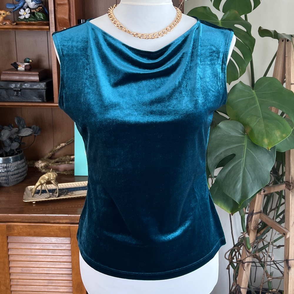 *Banana Republic Sleeveless Velvet Cowl Neck Teal Top S